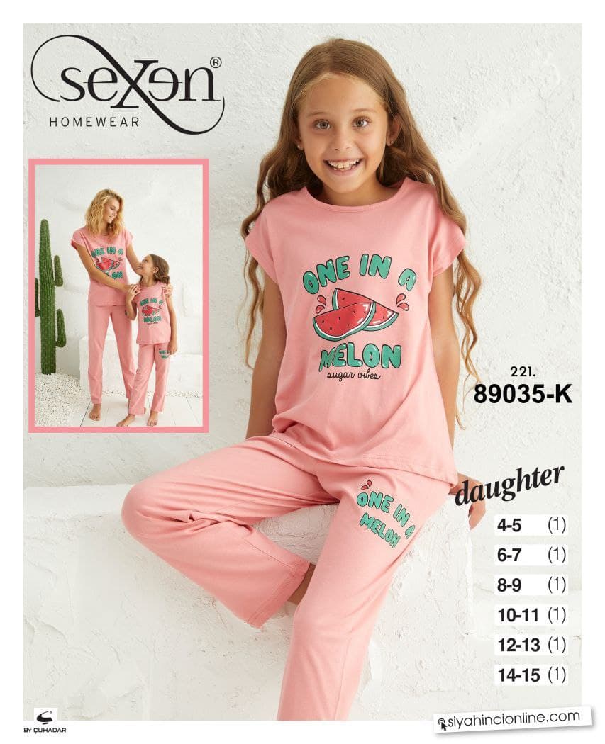 سکسن | Sexen - ست تیشرت و شلوار راحتی دخترانه 89035 ترک