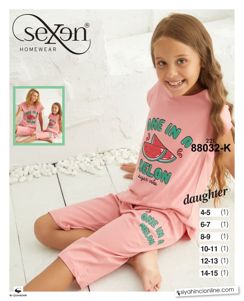 سکسن | Sexen - ست تیشرت و شلوارک راحتی دخترانه 88032 ترک