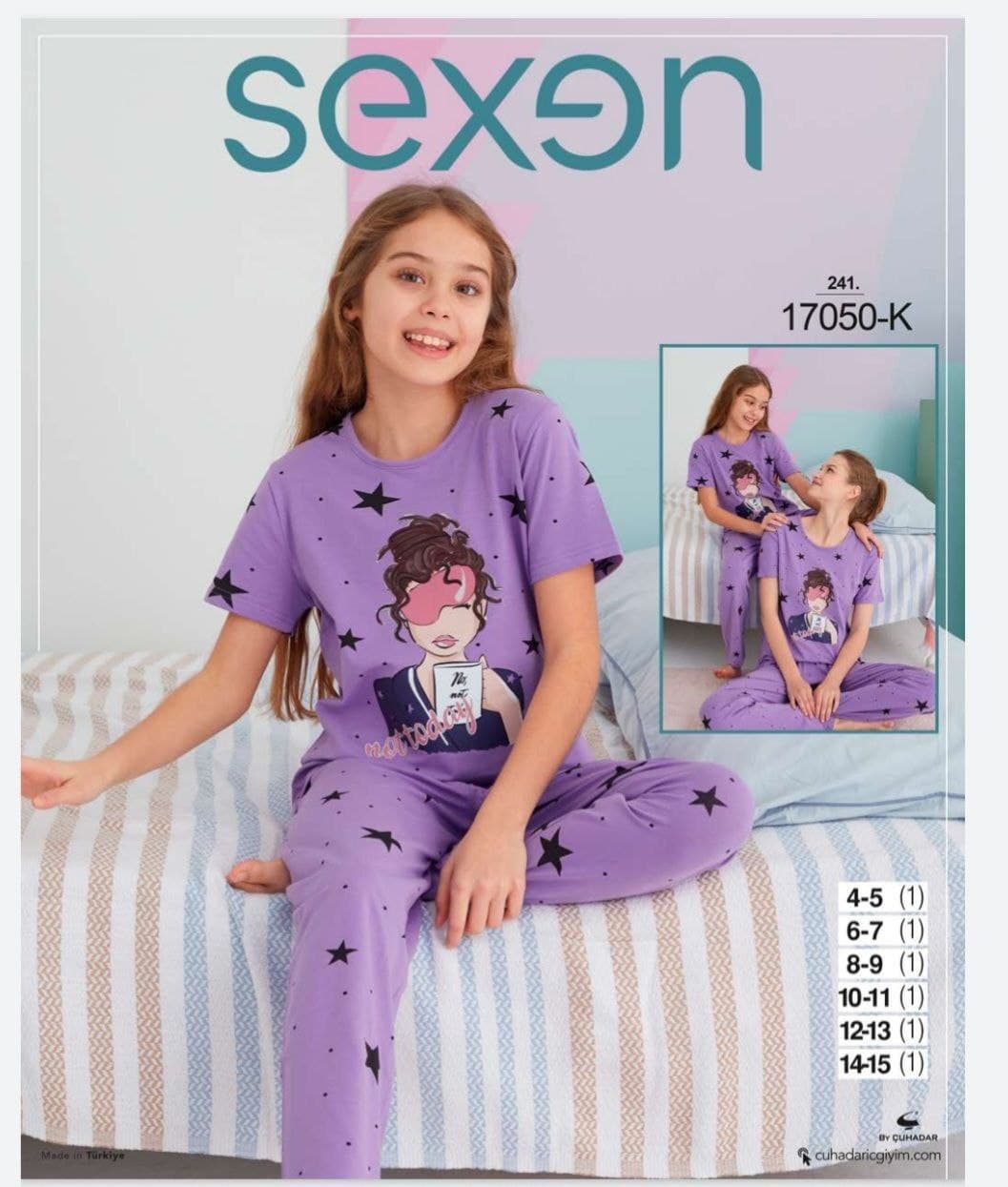 سکسن | Sexen - ست تی شرت و شلوار راحتی تابستانی دخترانه 17050 ترک