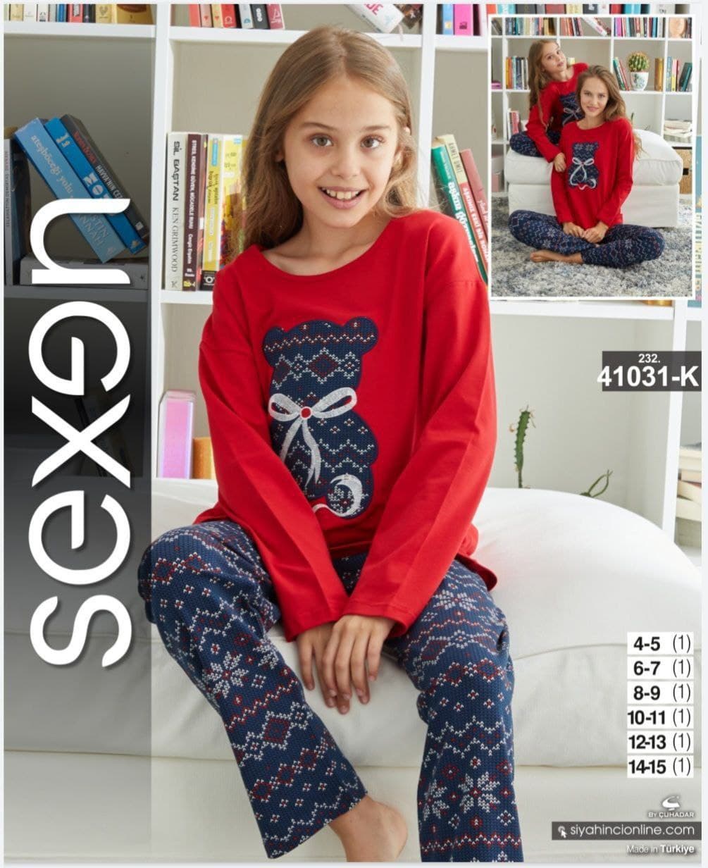 سکسن | Sexen - ست لباس راحتی دخترانه کریسمس 41031 ترک
