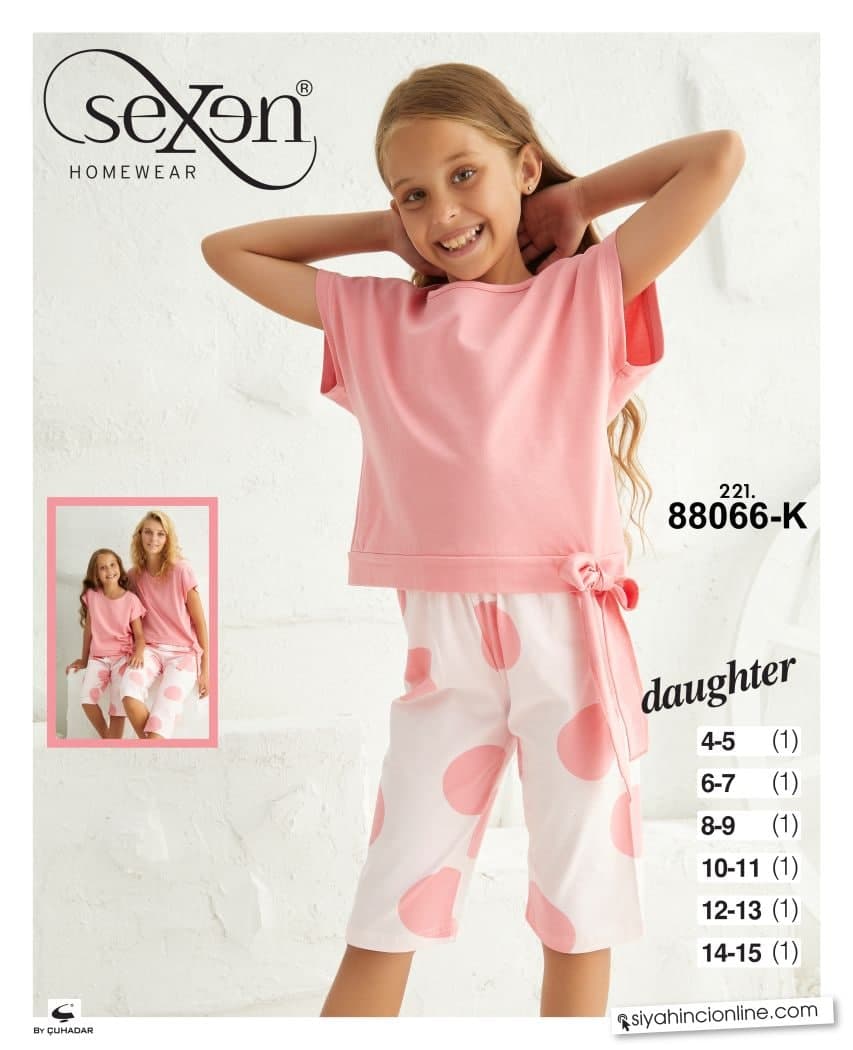 سکسن | Sexen - ست تیشرت و شلوارک نخی دخترانه 88066 ترک
