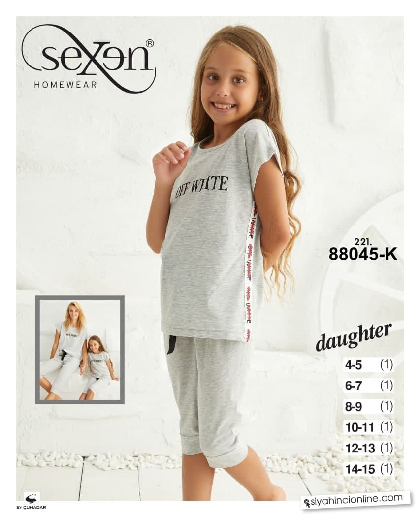 سکسن | Sexen - ست تیشرت و شلوارک راحتی دخترانه 88045 ترک