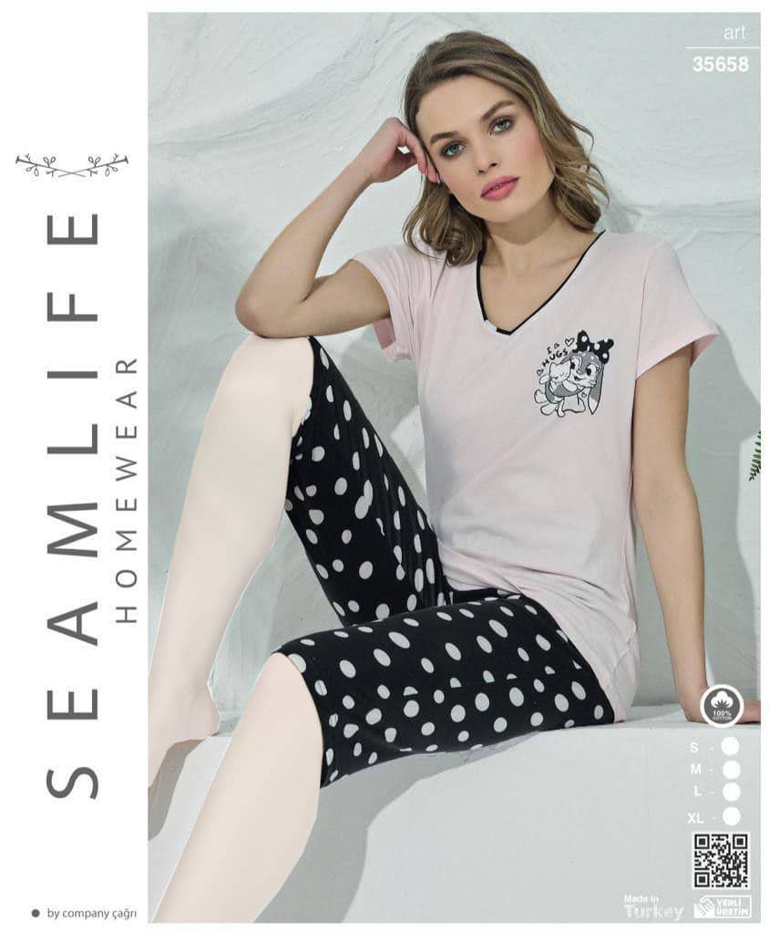 سیم لایف | SEAMLIFE - ست تیشرت و شلوارک خانگی زنانه 35658 ترک