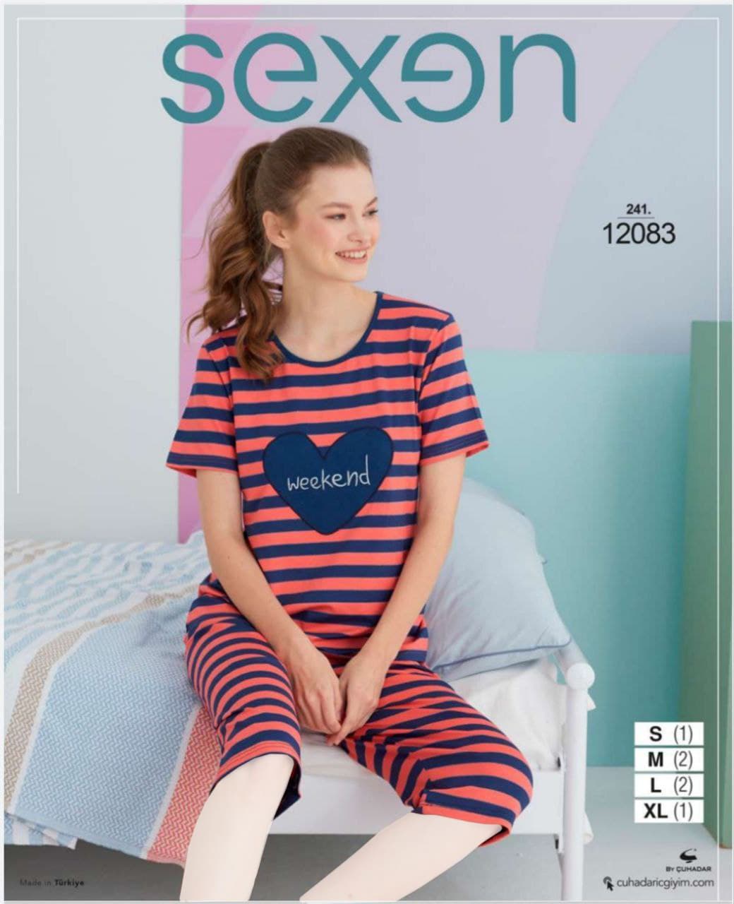 سکسن | Sexen - ست تیشرت و شلوارک تو خونه ای زنانه 12083 ترک