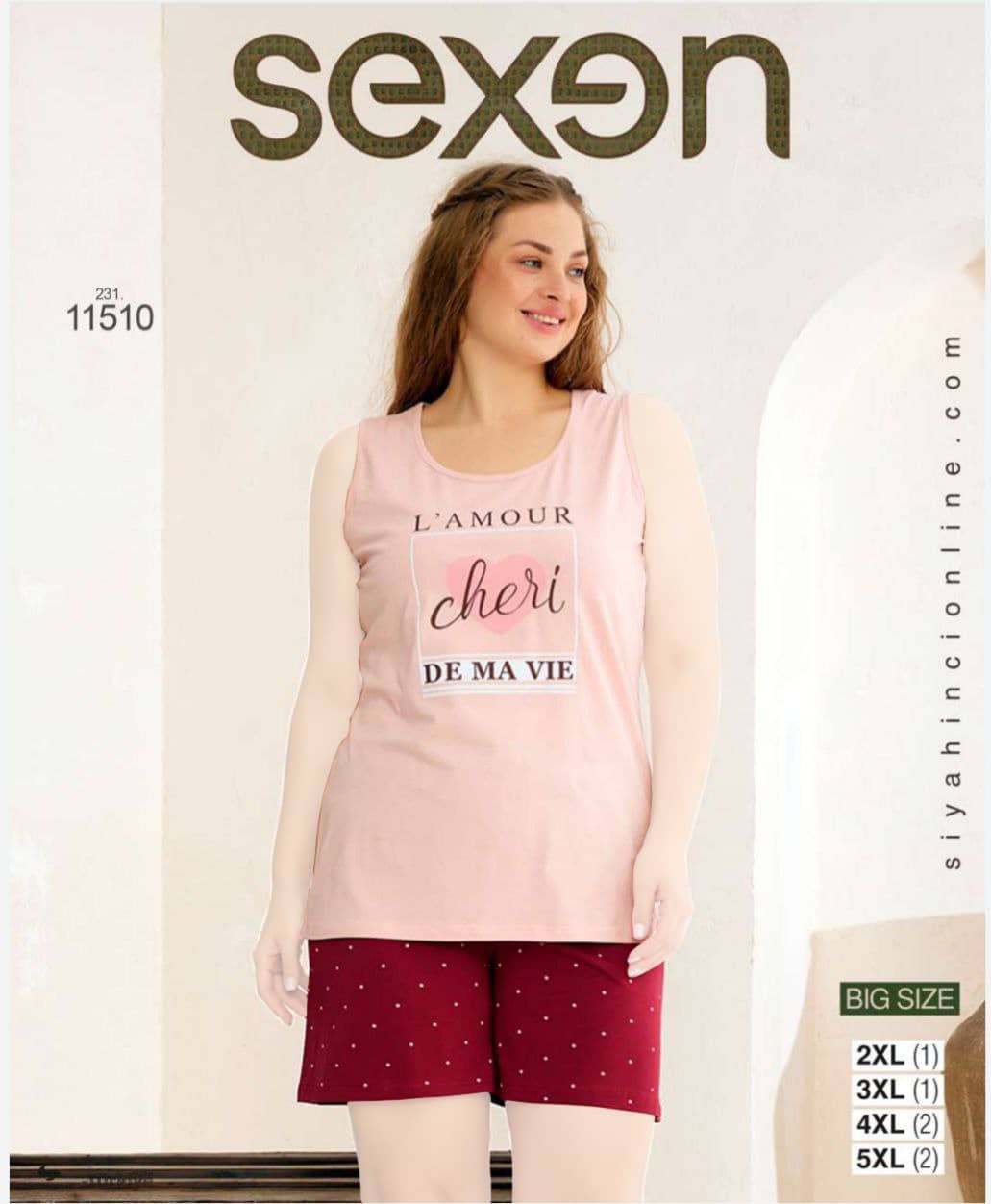 سکسن | Sexen - ست تاپ و شورتک نخی زنانه سایز بزرگ 11510 ترک