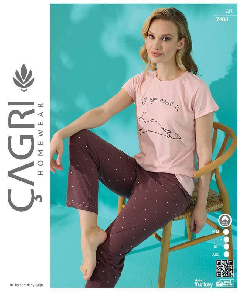 چائری | ÇAĞRI - ست تیشرت و شلوار تابستانی زنانه 7408 ترک