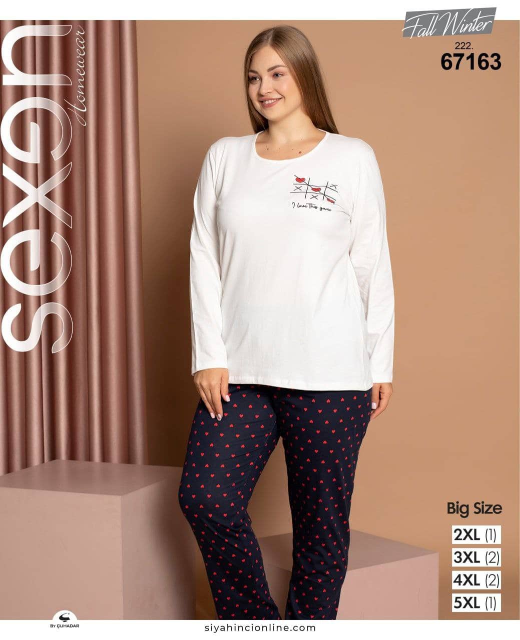 سکسن | Sexen - ست بلوز و شلوار تو خونه ای زنانه سایز بزرگ 67163 ترک