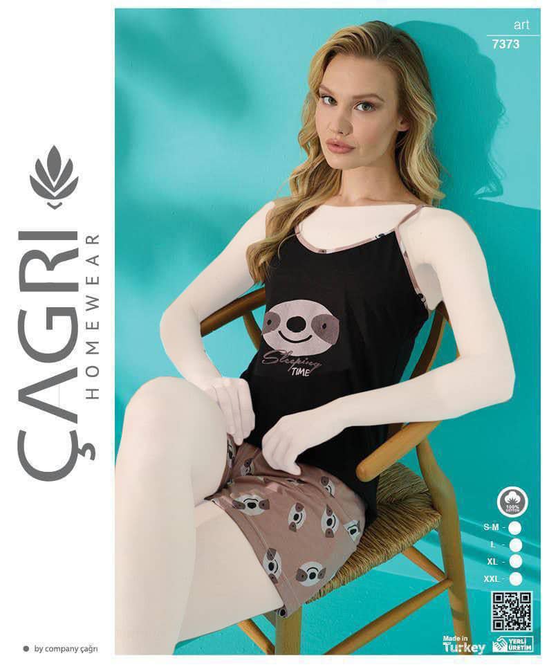 چائری | ÇAĞRI - ست تاپ آستین بندی و شورتک تو خونه ای زنانه 7373 چائری