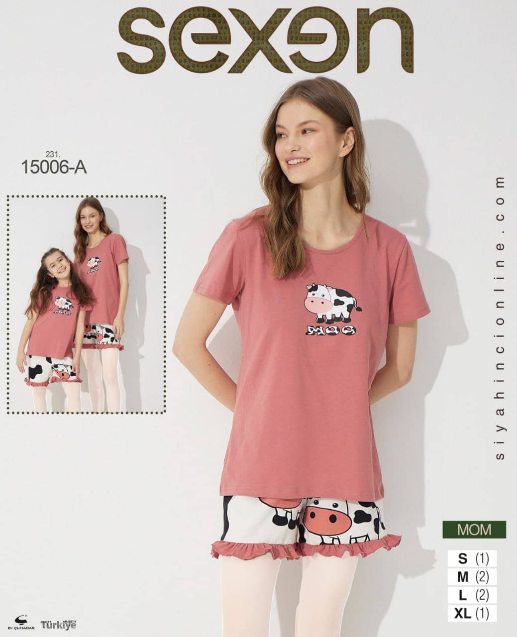 سکسن | Sexen - ست تیشرت و شورتک راحتی گاوی زنانه 15006 ترک