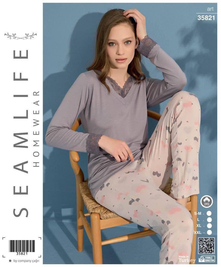 سیم لایف | SEAMLIFE - ست تیشرت و شلوار راحتی پاییزه زنانه 35821 ترک