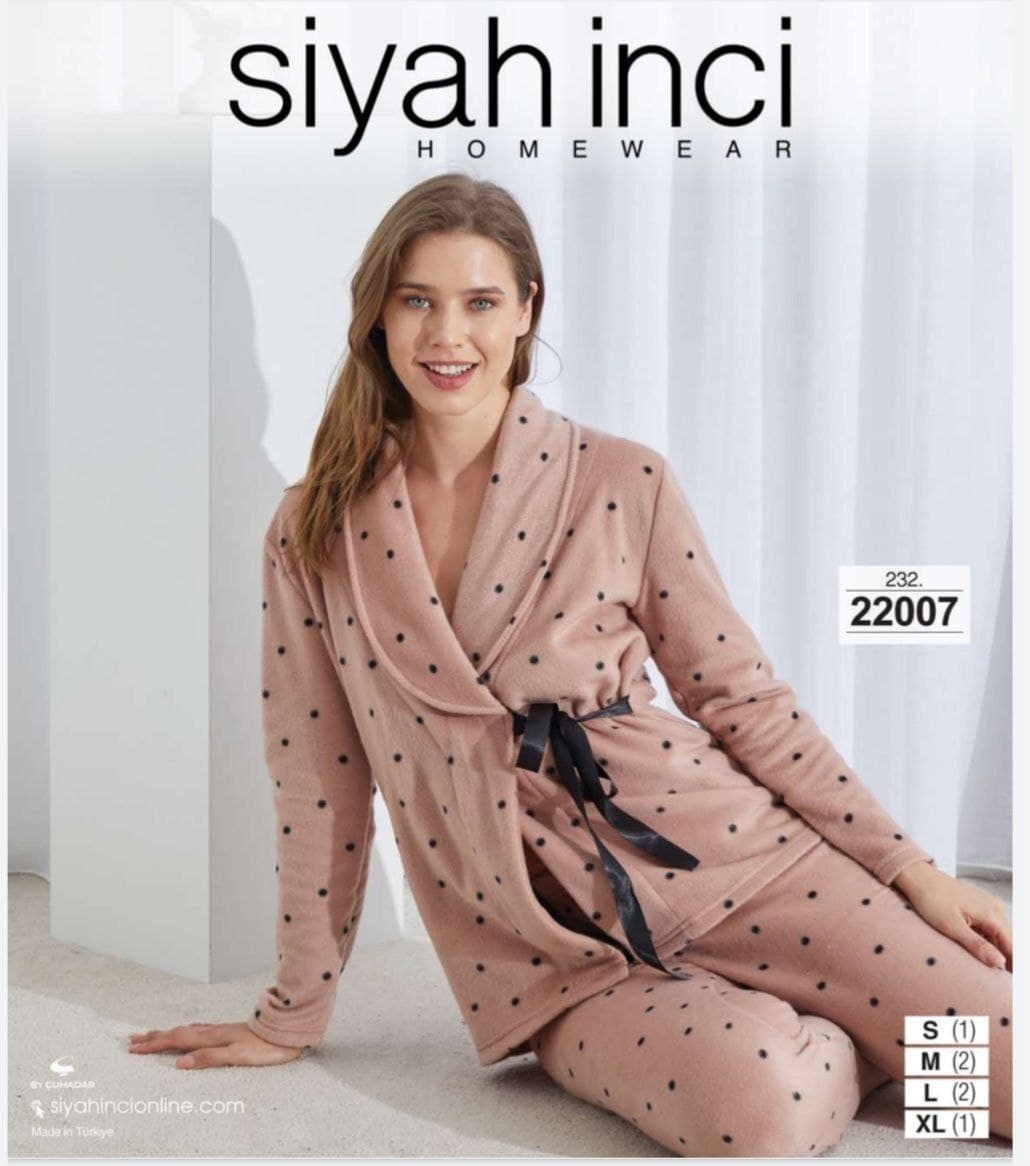 سیاه اینجه | SİYAH İNCİ - ست روبدوشامبر و شلوار مخمل زنانه 22007 ترک