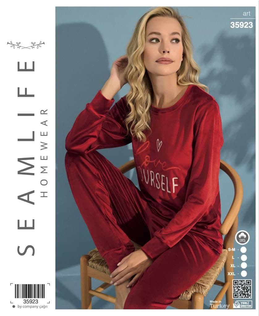 سیم لایف | SEAMLIFE - ست بلوز و شلوار مخمل زمستانی دخترانه 35923 ترک