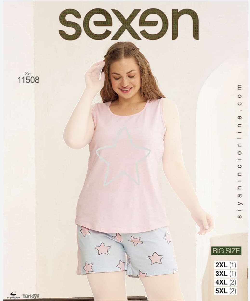 سکسن | Sexen - ست تاپ و شورتک نخی زنانه سایز بزرگ 11508 ترک