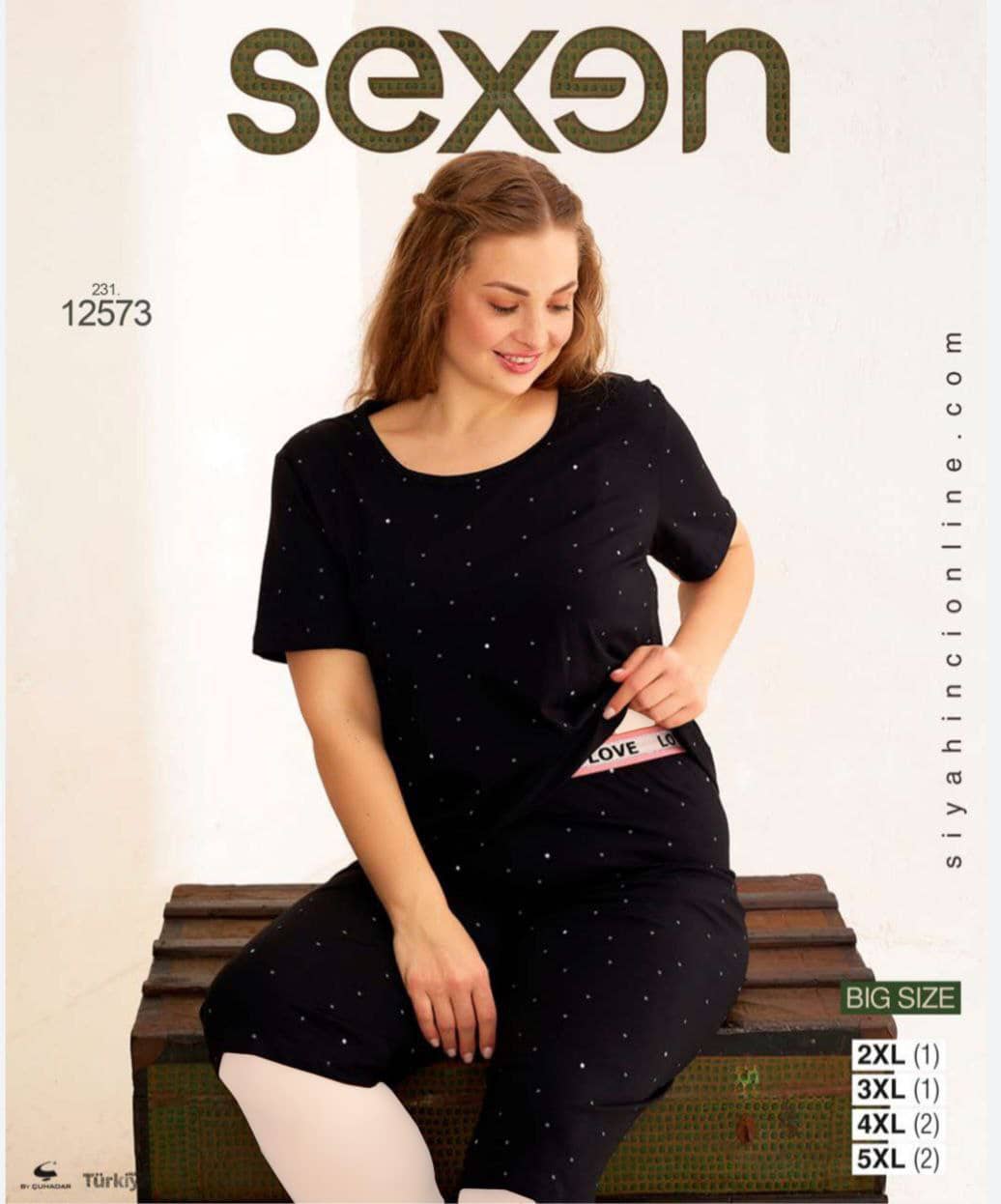سکسن | Sexen - ست تیشرت و شلوارک نخی زنانه سایز بزرگ 12573 ترک