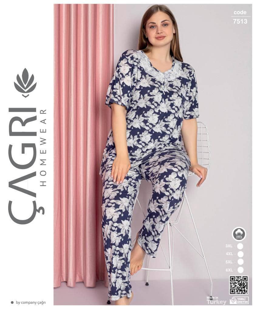 چائری | ÇAĞRI - ست تیشرت و شلوار راحتی زنانه سایز بسیار بزرگ 7513 ترک