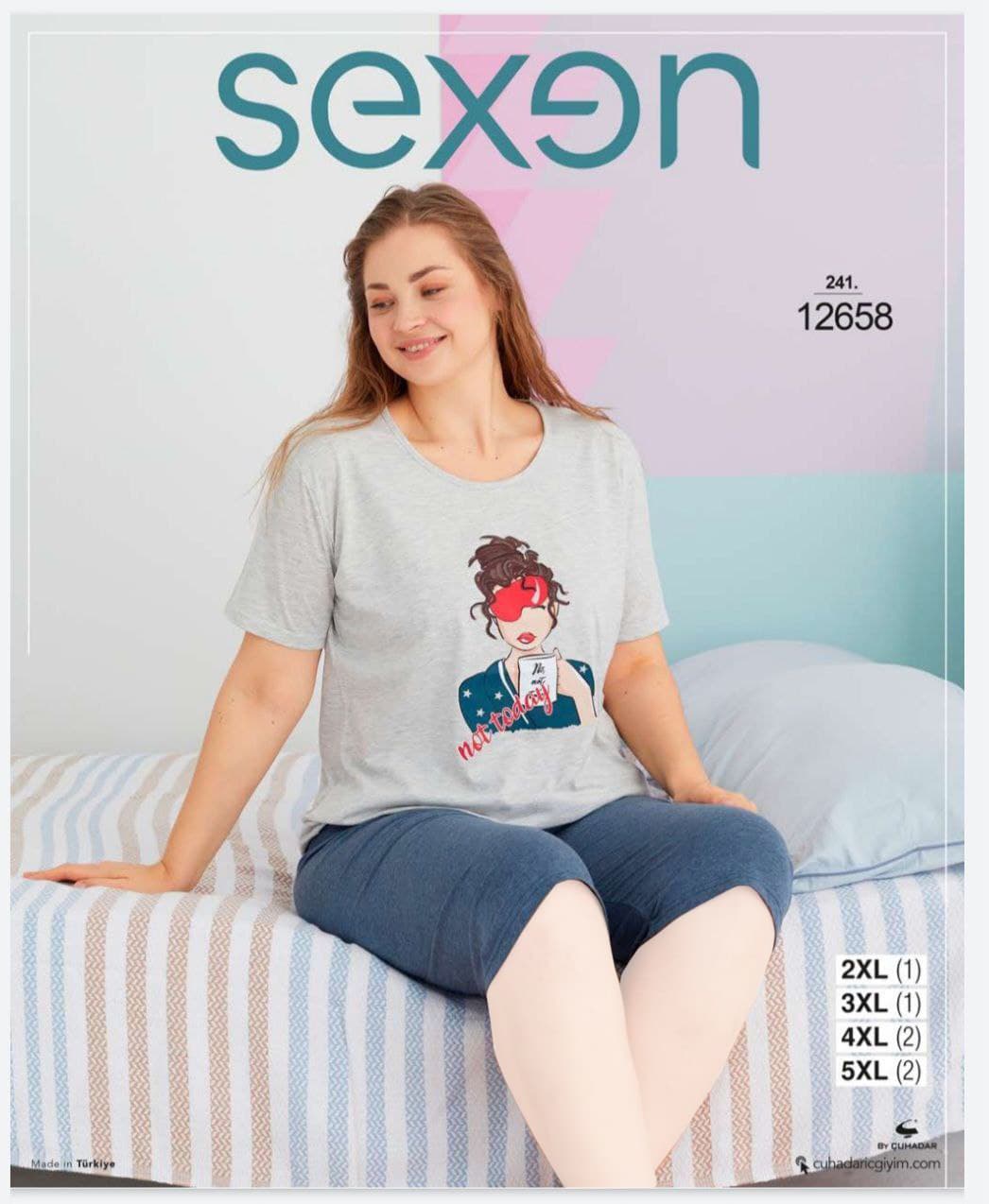 سکسن | Sexen - ست تیشرت و شلوارک تو خونه ای بهاره زنانه اورسایز 12658 ترک