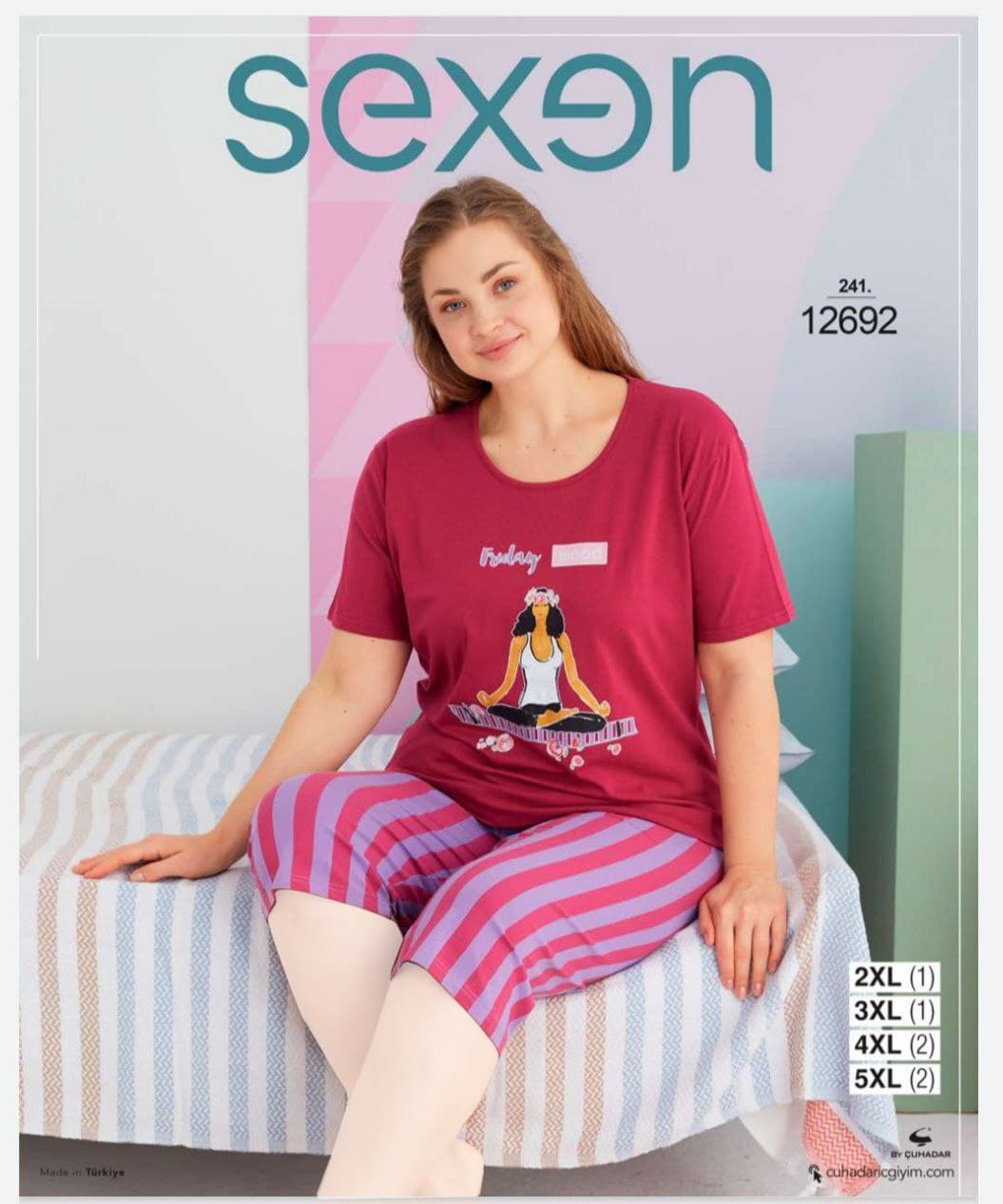 سکسن | Sexen - ست تیشرت و شلوارک فانتزی زنانه سایز بزرگ 12692 ترک