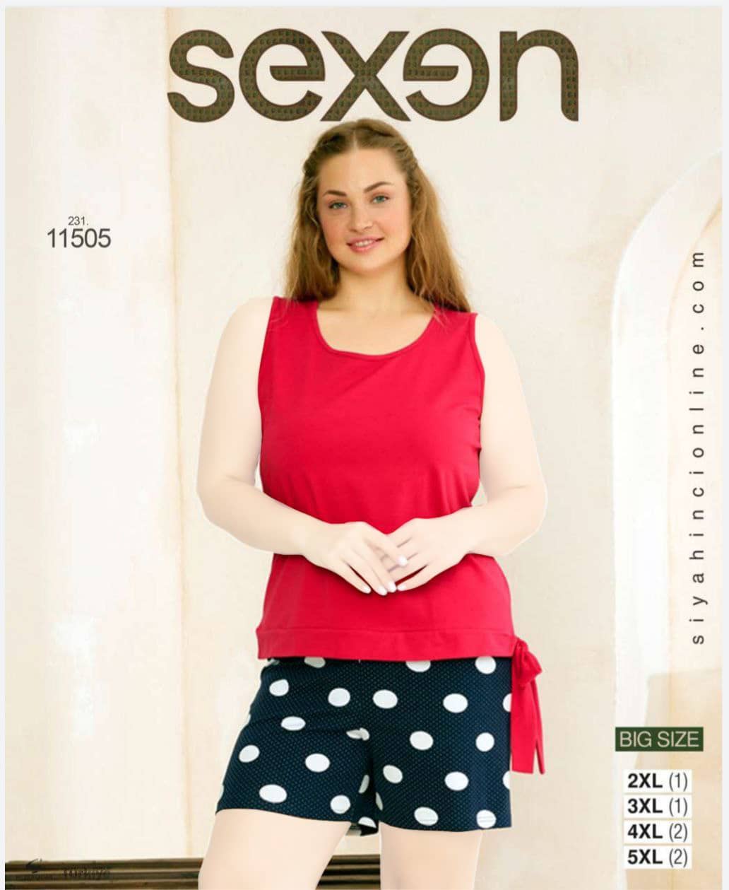 سکسن | Sexen - ست تاپ آستین حلقه ای و شورتک نخی زنانه سایز بزرگ 11505 ترک