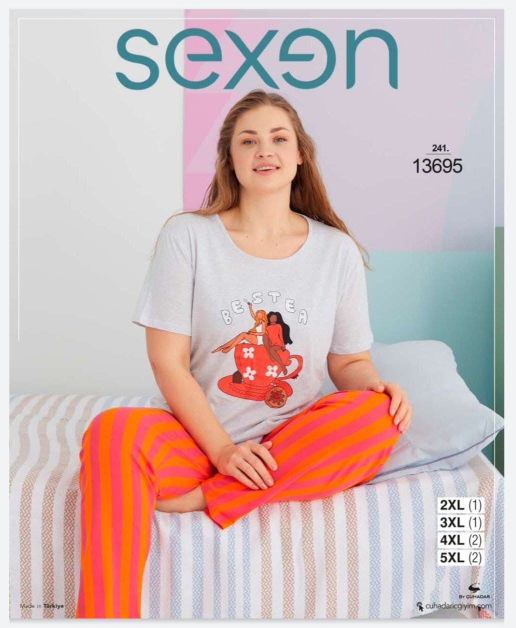 سکسن | Sexen - ست لباس راحتی زنانه سایز بزرگ 13695 ترک
