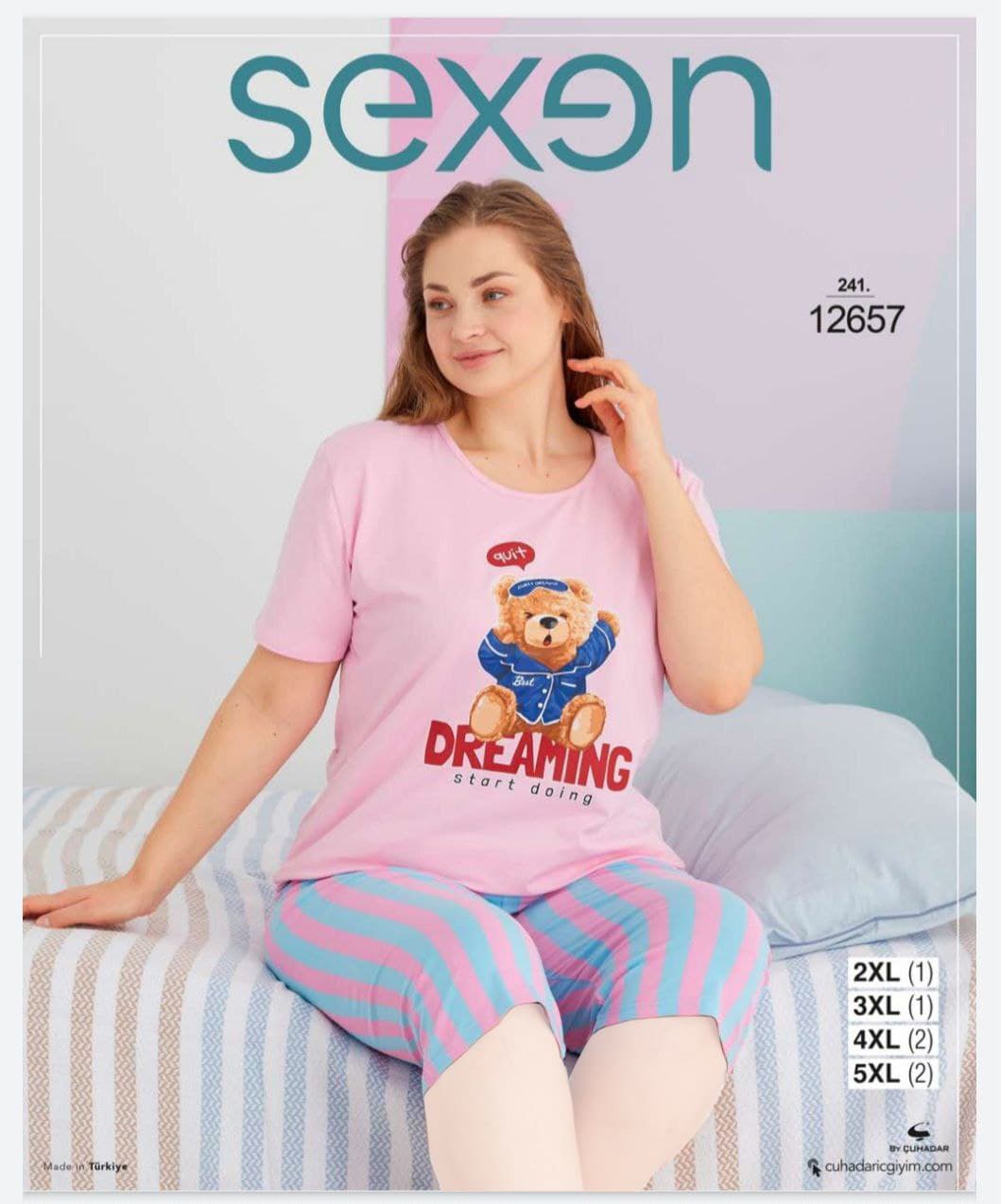 سکسن | Sexen - ست تیشرت و شلوارک راحتی زنانه اورسایز 12657 سکسن