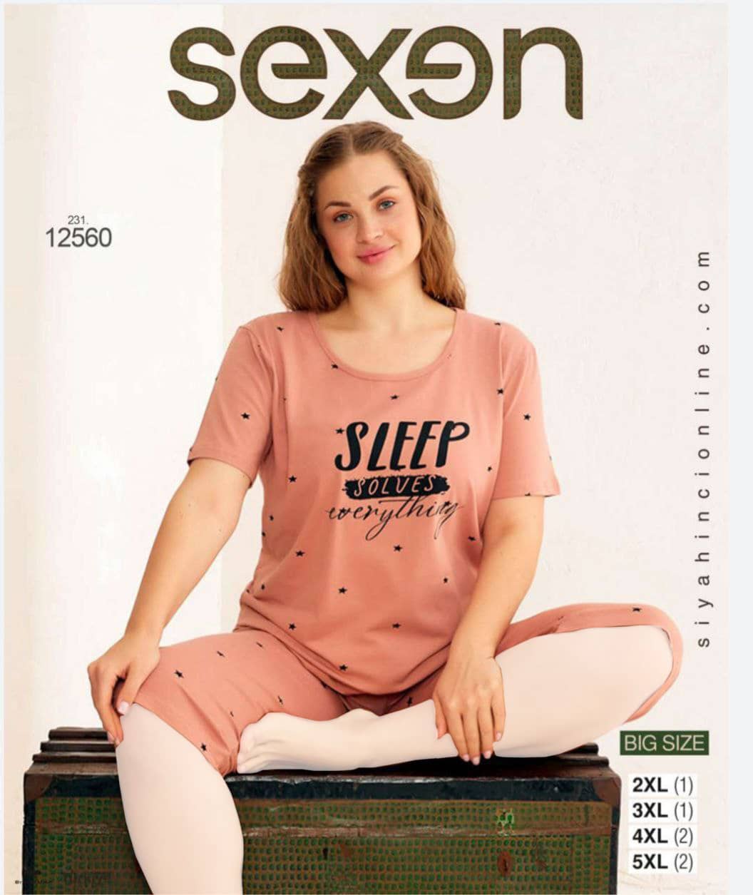 سکسن | Sexen - ست تیشرت و شلوارک شیک زنانه سایز بزرگ 12560 ترک