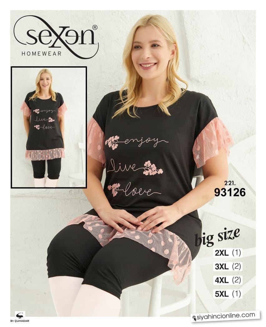 سکسن | Sexen - ست تونیک و شلوارک راحتی زنانه سایز بزرگ 93126 ترک