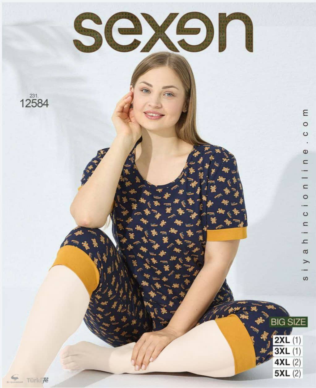 سکسن | Sexen - ست تیشرت و شلوارک راحتی زنانه بیگ سایز 12584 سکسن
