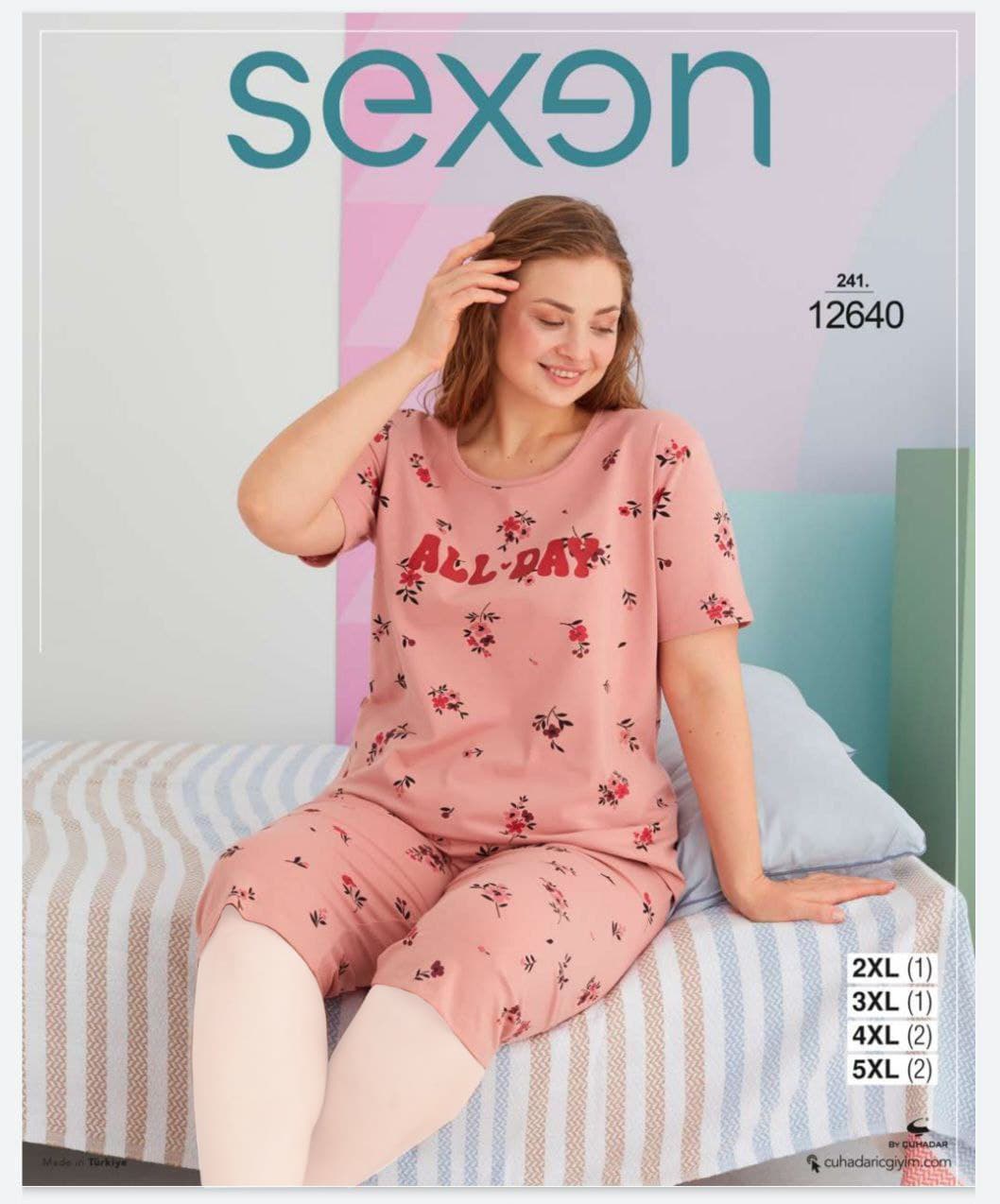 سکسن | Sexen - ست تیشرت و شلوارک شیک زنانه سایز بزرگ 12640 ترک