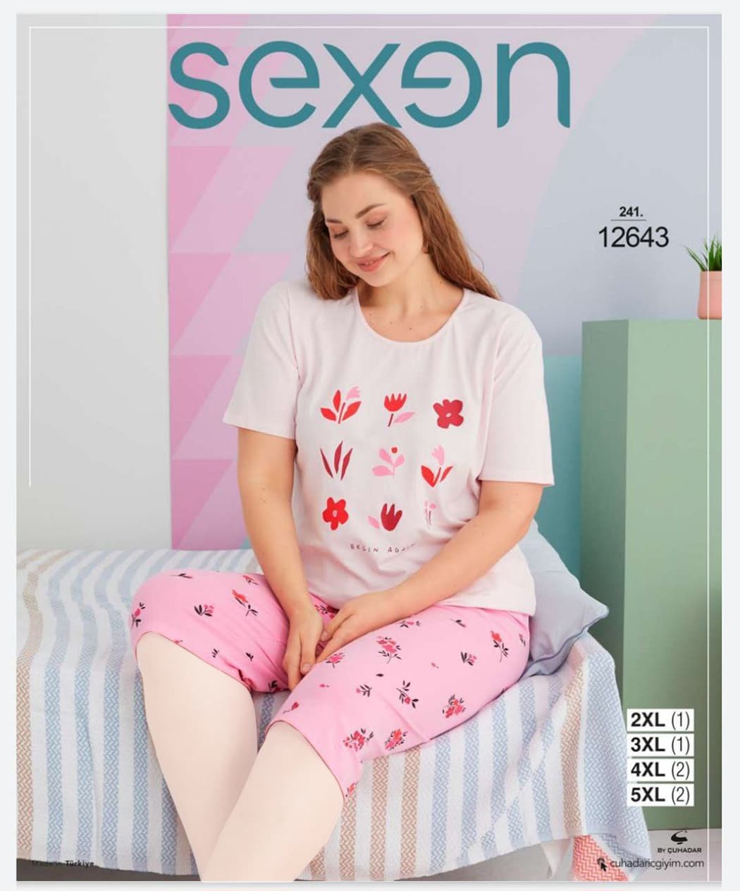 سکسن | Sexen - ست تیشرت و شلوارک بهاره زنانه سایز بزرگ 12643 ترک