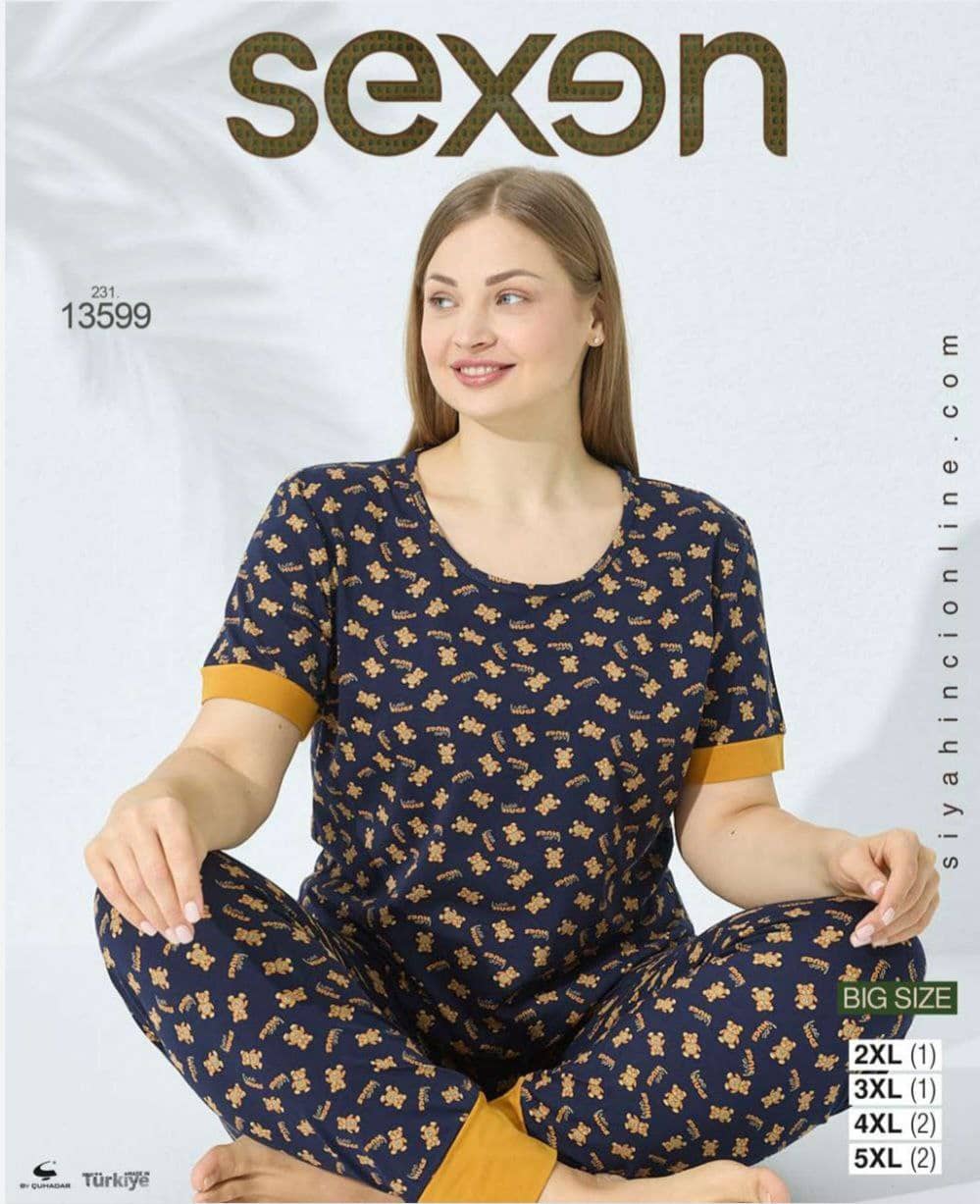 سکسن | Sexen - ست تیشرت و شلوار بهار زنانه سایز بزرگ 13599 ترک