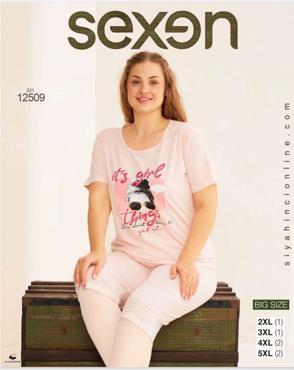 سکسن | Sexen - ست تیشرت و شلوارک منزل زنانه سایز بزرگ 12509 ترک