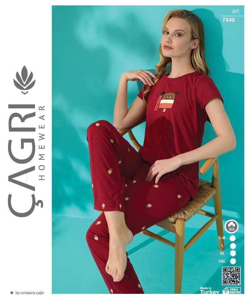 چائری | ÇAĞRI - ست تیشرت و شلوار خانگی زنانه سایز بزرگ 7449 ترک