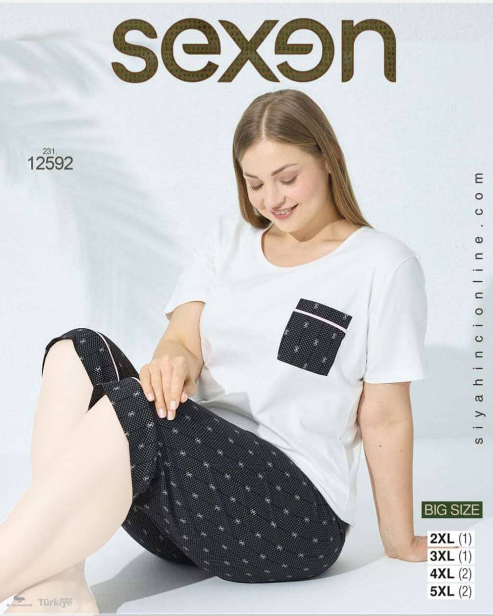 سکسن | Sexen - ست تیشرت و شلوارک تابستانی زنانه سایز بزرگ 12592 ترک