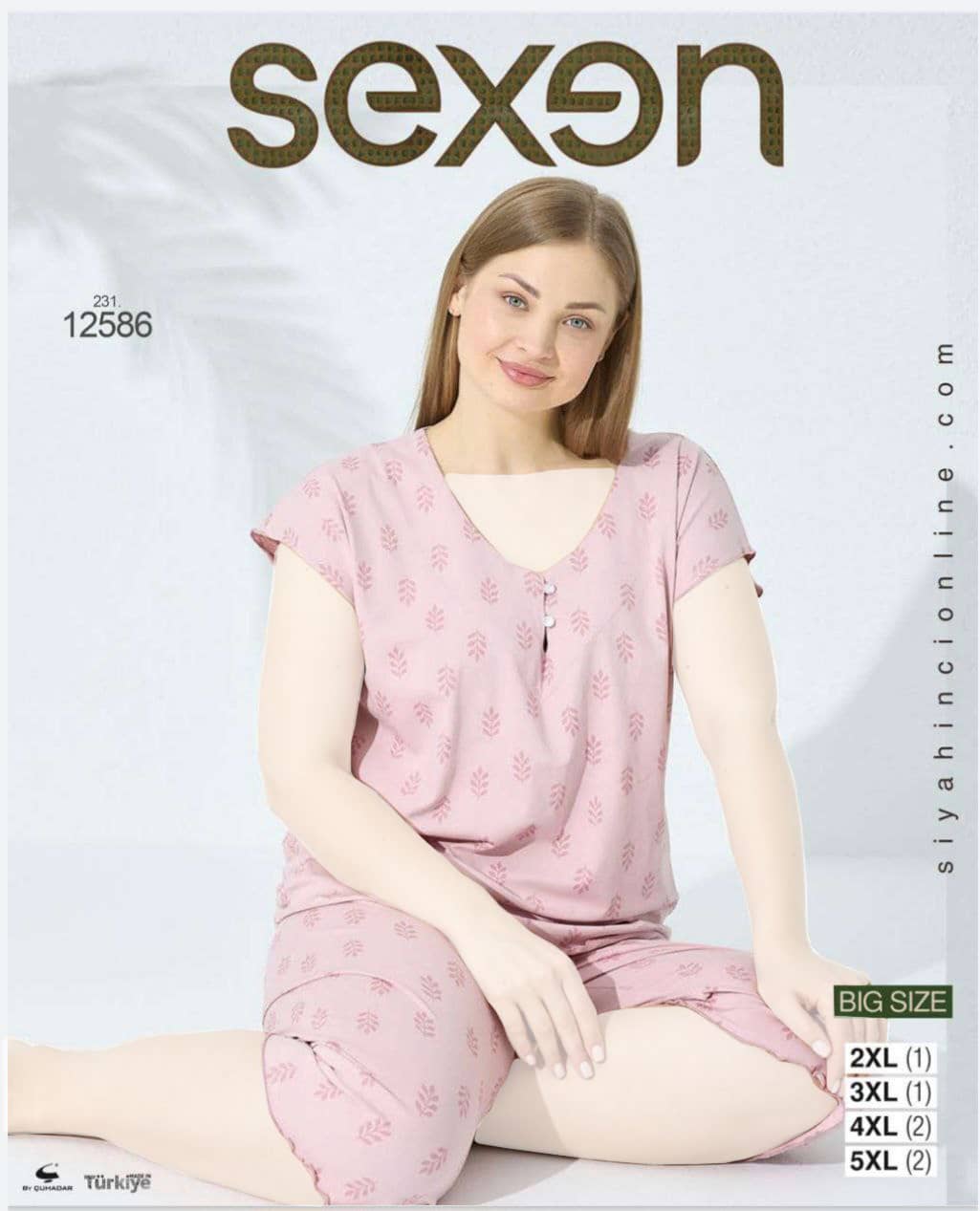 سکسن | Sexen - ست تیشرت و شلوارک خانگی زنانه سایز بزرگ 12586 سکسن