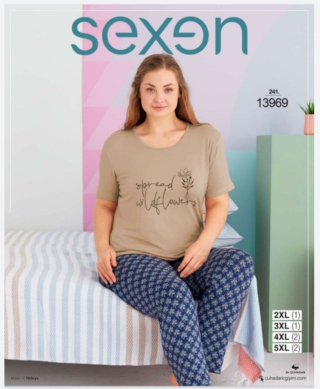 سکسن | Sexen - ست تیشرت و شلوار تابستانی زنانه سایز بزرگ 13969 ترک