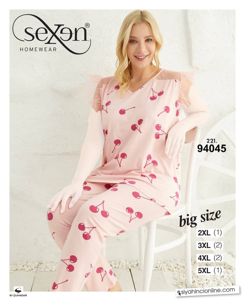 سکسن | Sexen - ست تاپ و شلوار راحتی زنانه سایز بزرگ 94045 ترک