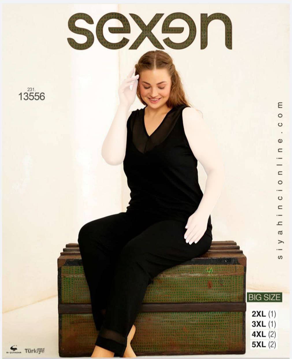سکسن | Sexen - ست تاپ و شلوار خانگی زنانه سایز بزرگ 13556 ترک