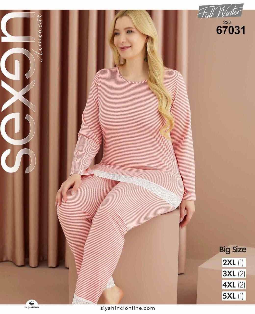 سکسن | Sexen - ست تیشرت و شلوار خانگی زنانه سایز بزرگ 67031 ترک