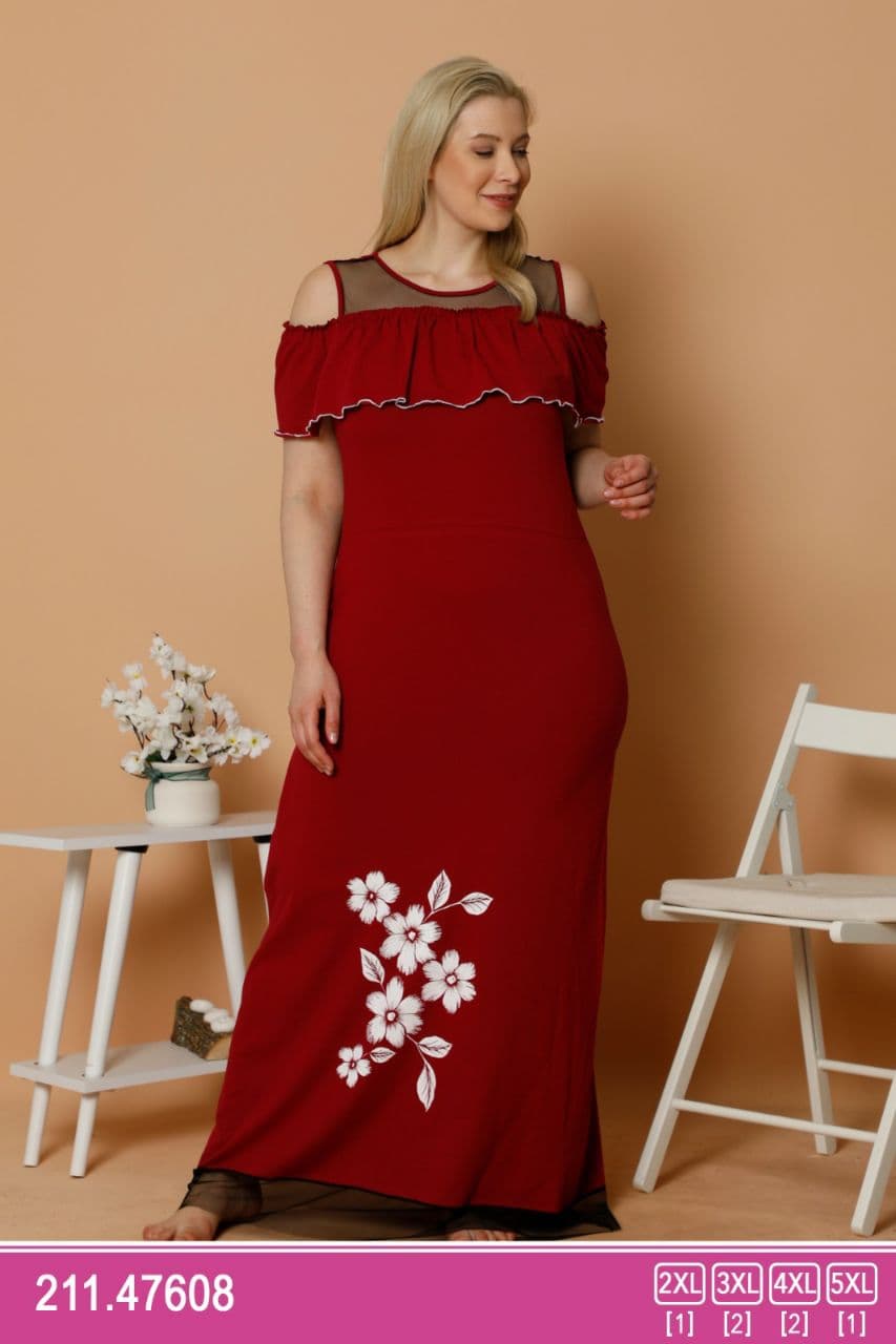 سکسن | Sexen - پیراهن بلند نخی زنانه سایز بزرگ 47608 ترک