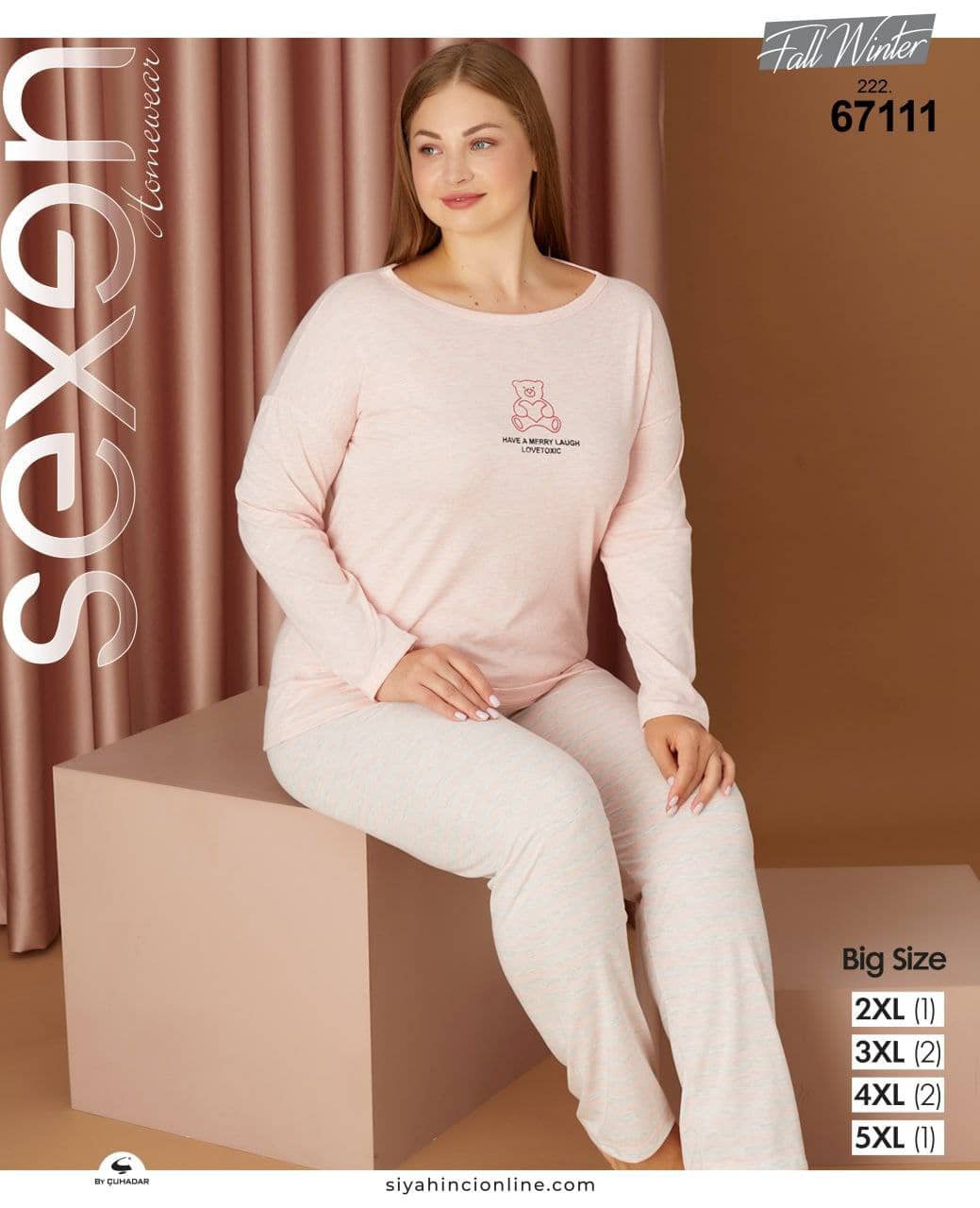 سکسن | Sexen - ست تیشرت پاییزه و شلوار راحتی سایز بزرگ زنانه 67111 ترک