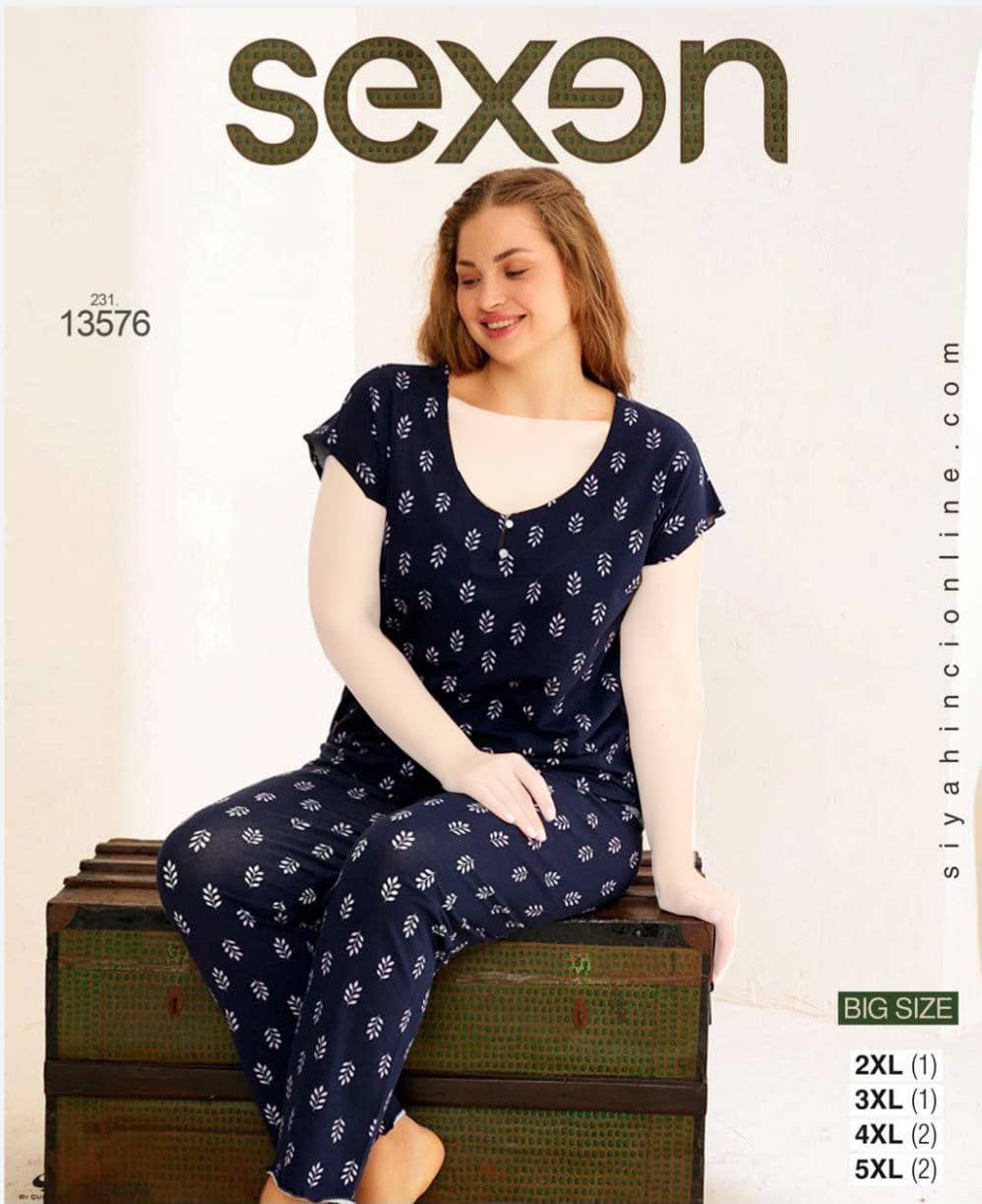 سکسن | Sexen - ست تیشرت تابستانی شلوار راحتی زنانه سایز بزرگ 13576 ترک