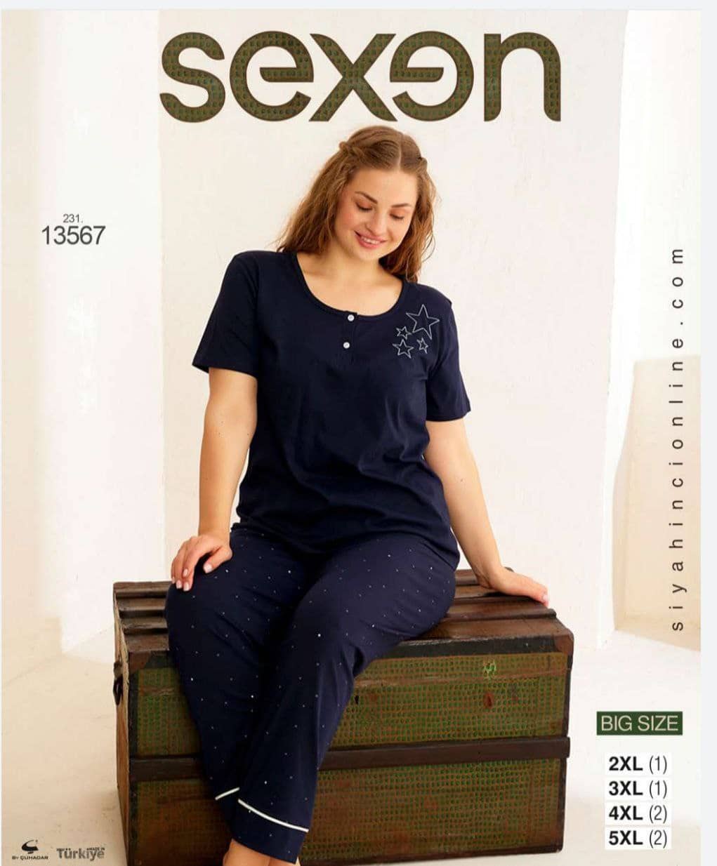 سکسن | Sexen - ست تیشرت و شلوار منزل زنانه سایز بزرگ 13567 ترک