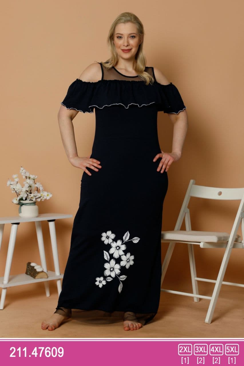 سکسن | Sexen - پیراهن بلند نخی زنانه سایز بزرگ 47609 ترک