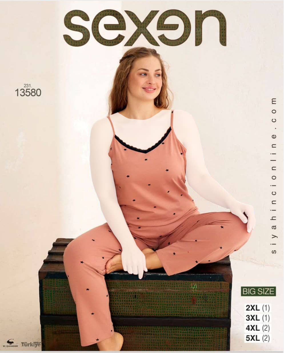 سکسن | Sexen - ست تاپ و شلوار راحتی زنانه سایز بزرگ 13580 ترک