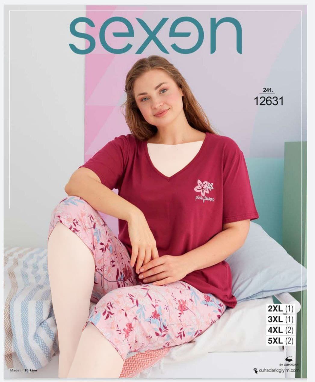 سکسن | Sexen - ست تیشرت و شلوارک راحتی زنانه اورسایز 12631 ترک