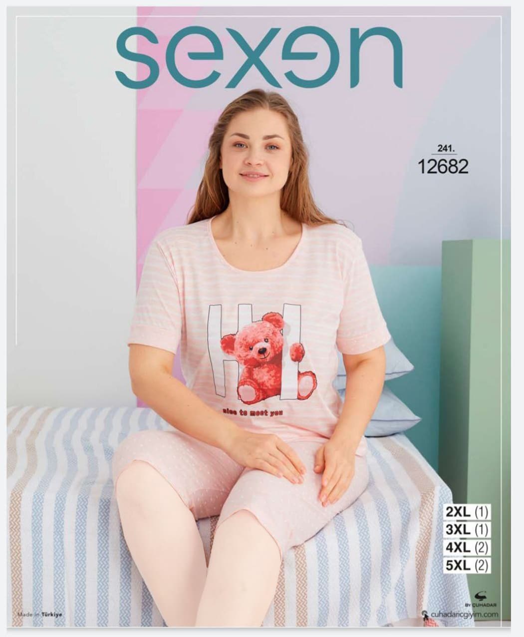 سکسن | Sexen - ست تیشرت و شلوارک راحتی زنانه پلاس سایز 12682 ترک