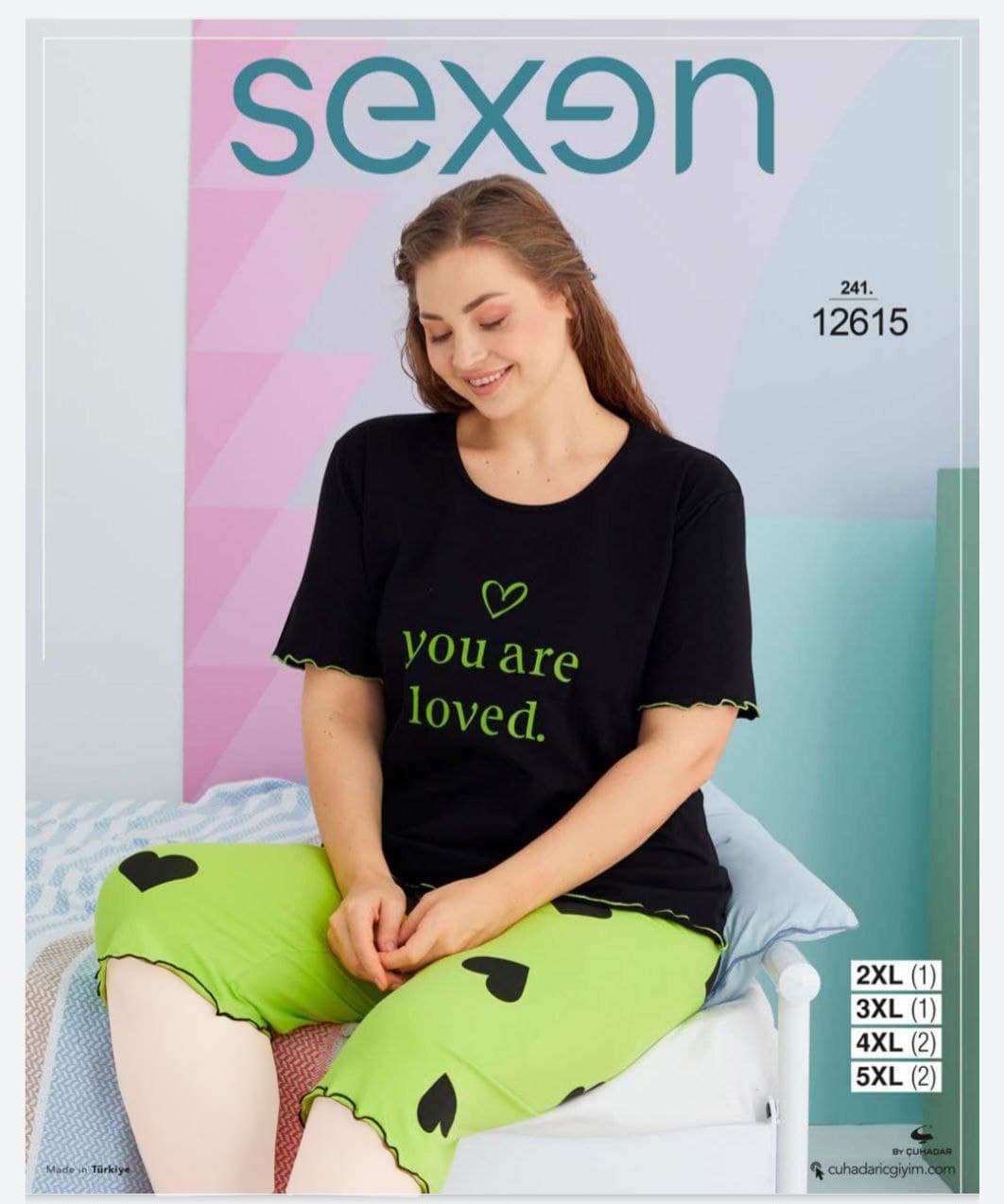 سکسن | Sexen - ست تیشرت و شلوارک منزلی زنانه پلاس سایز 12615 ترک