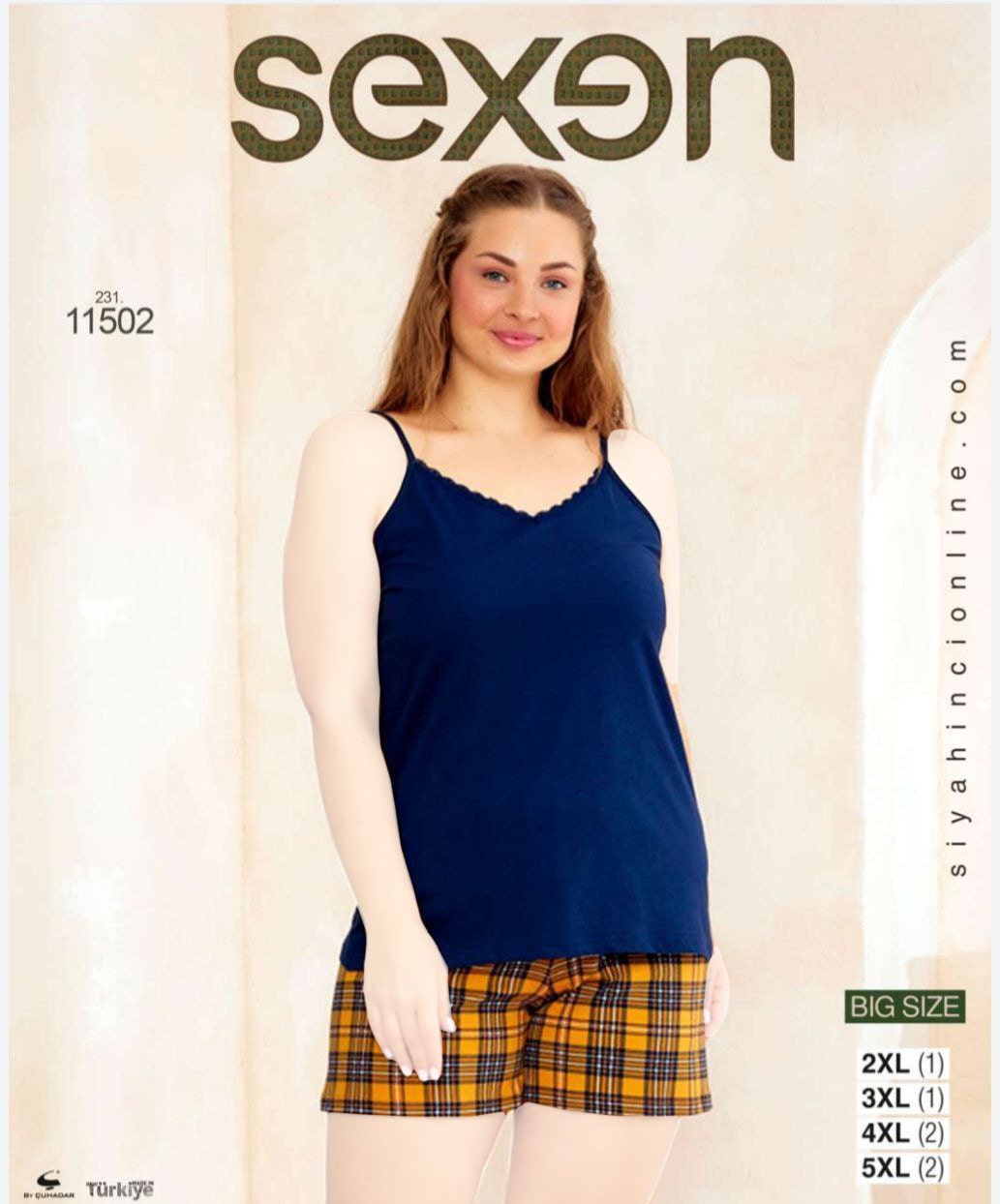 سکسن | Sexen - ست تاپ و شورتک نخی زنانه سایز بزرگ 11502 ترک