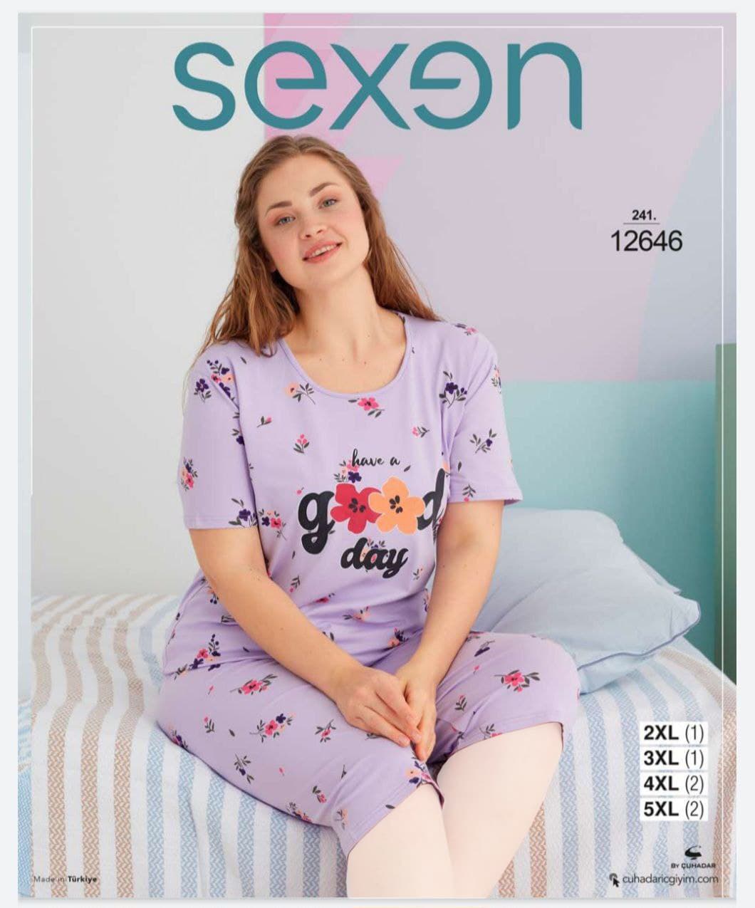 سکسن | Sexen - ست تیشرت و شلوارک راحتی زنانه سایز بزرگ 12646 ترک