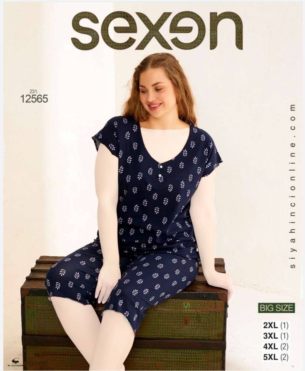 سکسن | Sexen - ست تیشرت و شلوارک خانگی زنانه سایز بزرگ 12565 ترک
